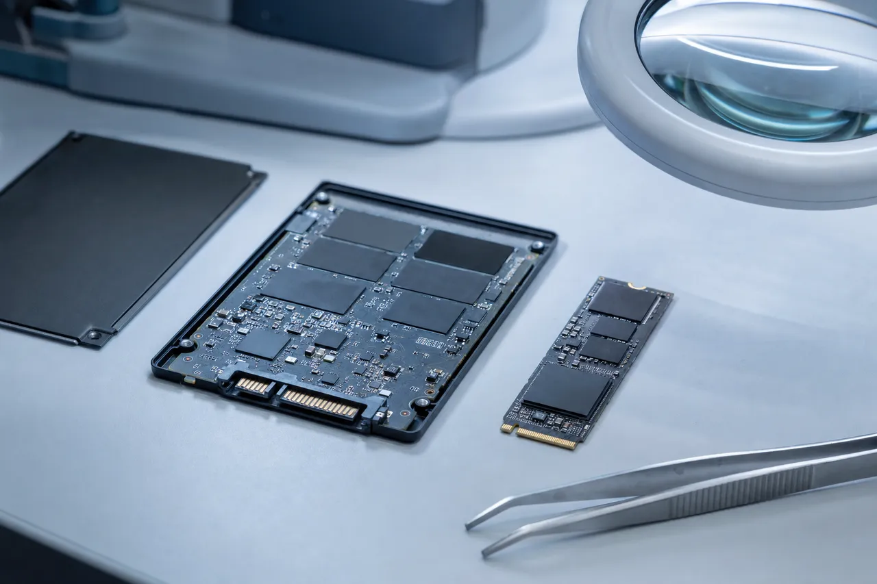 SSD and NVMe data recovery service showing a failed solid state drive being repaired in a professional lab